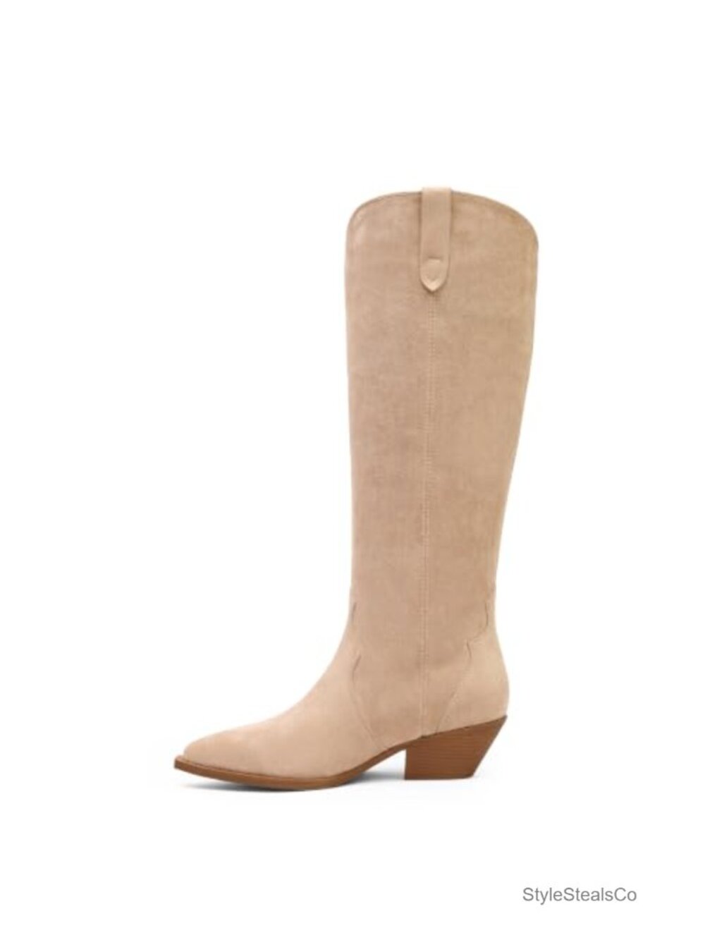 Knee-High Faux Suede Boots Pointed Toe Block Heel Pull-On Women's